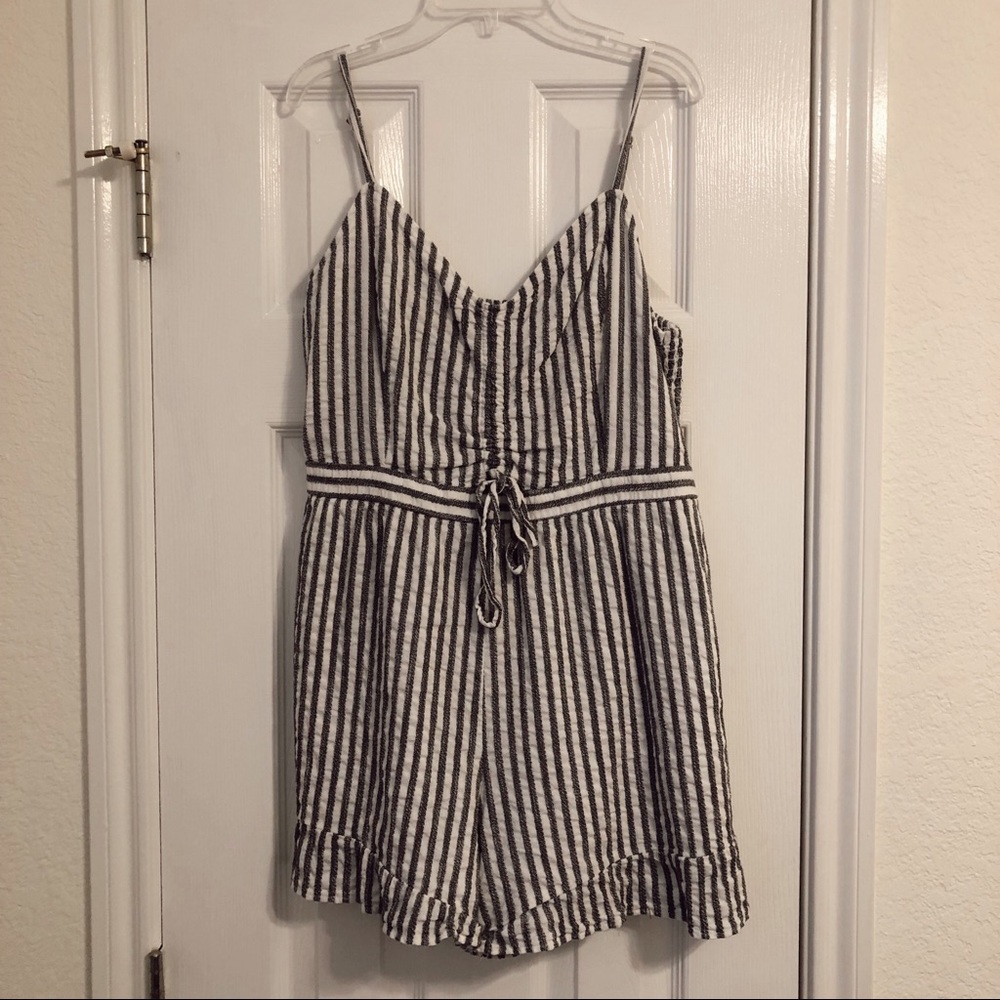 American Eagle Outfitters Striped Spaghetti Strap Romper in Navy and White